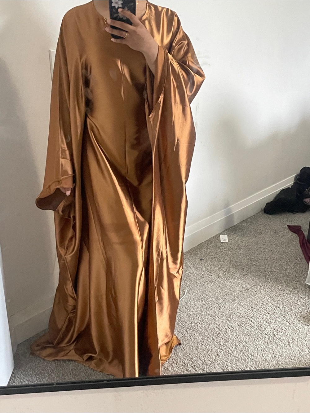 Elegant Copper Satin Maxi Dress